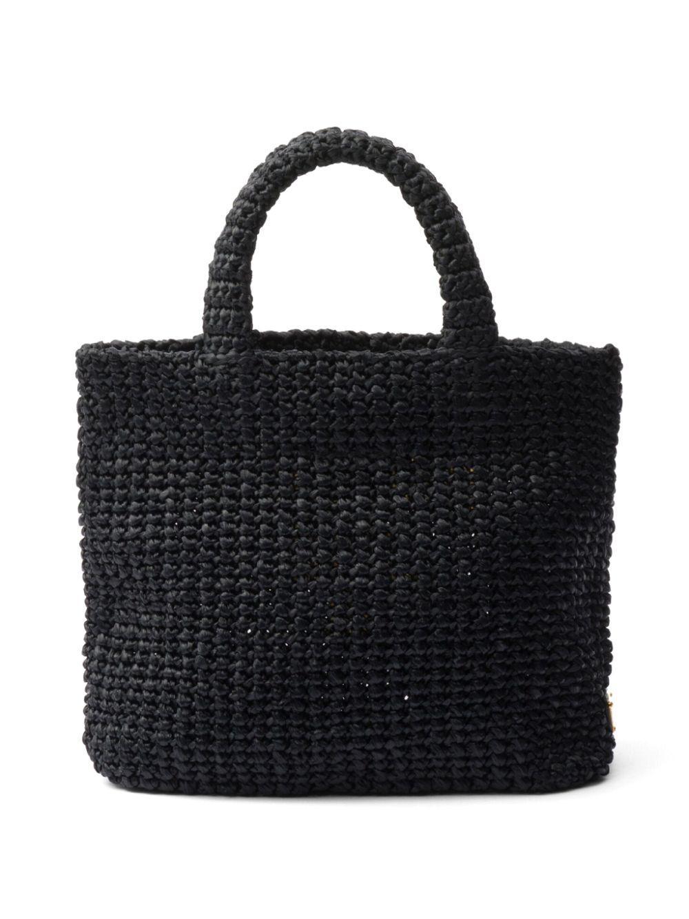 PRADA Small Crochet Tote Bag In Nero Product Image