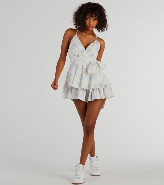 Sweet Romance Tie-Front Floral Woven Skater Romper Product Image