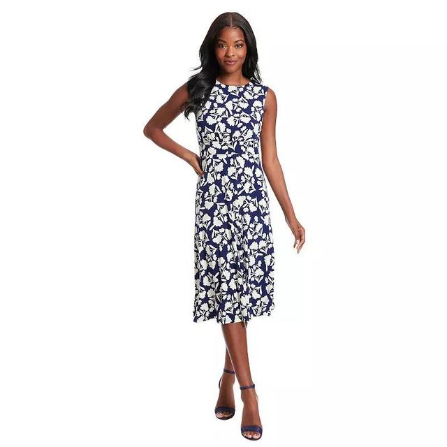 Petite London Times Inset Waist Print Midi Dress, Womens Blue Product Image