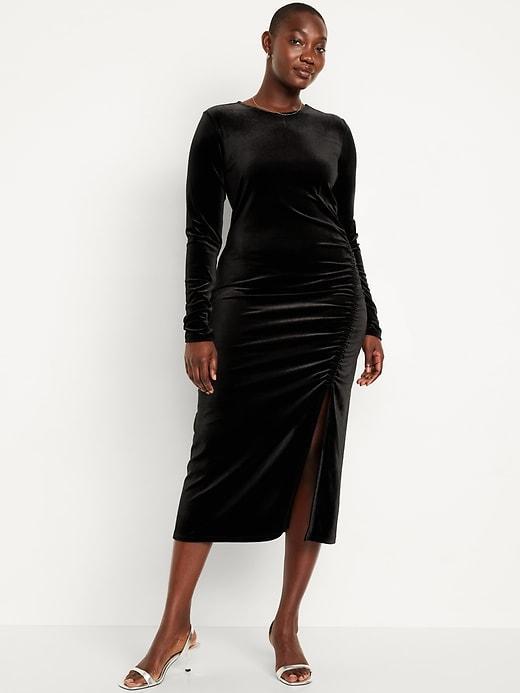 Ruched Velvet Midi Dress Product Image