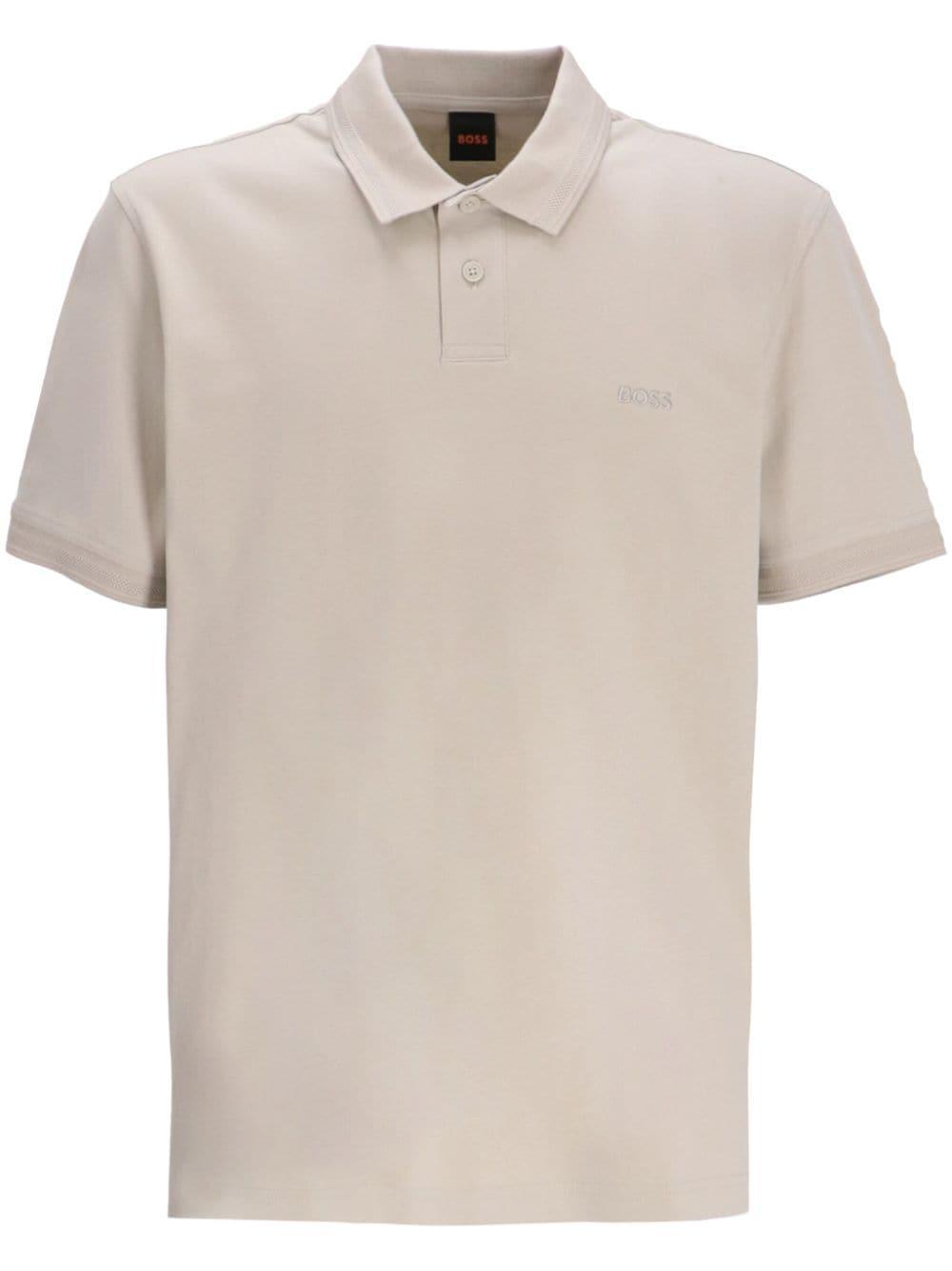 Logo-embroidered Cotton Polo Shirt In Beige Product Image