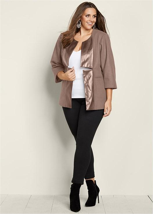 Faux-Leather Trim Jacket Product Image