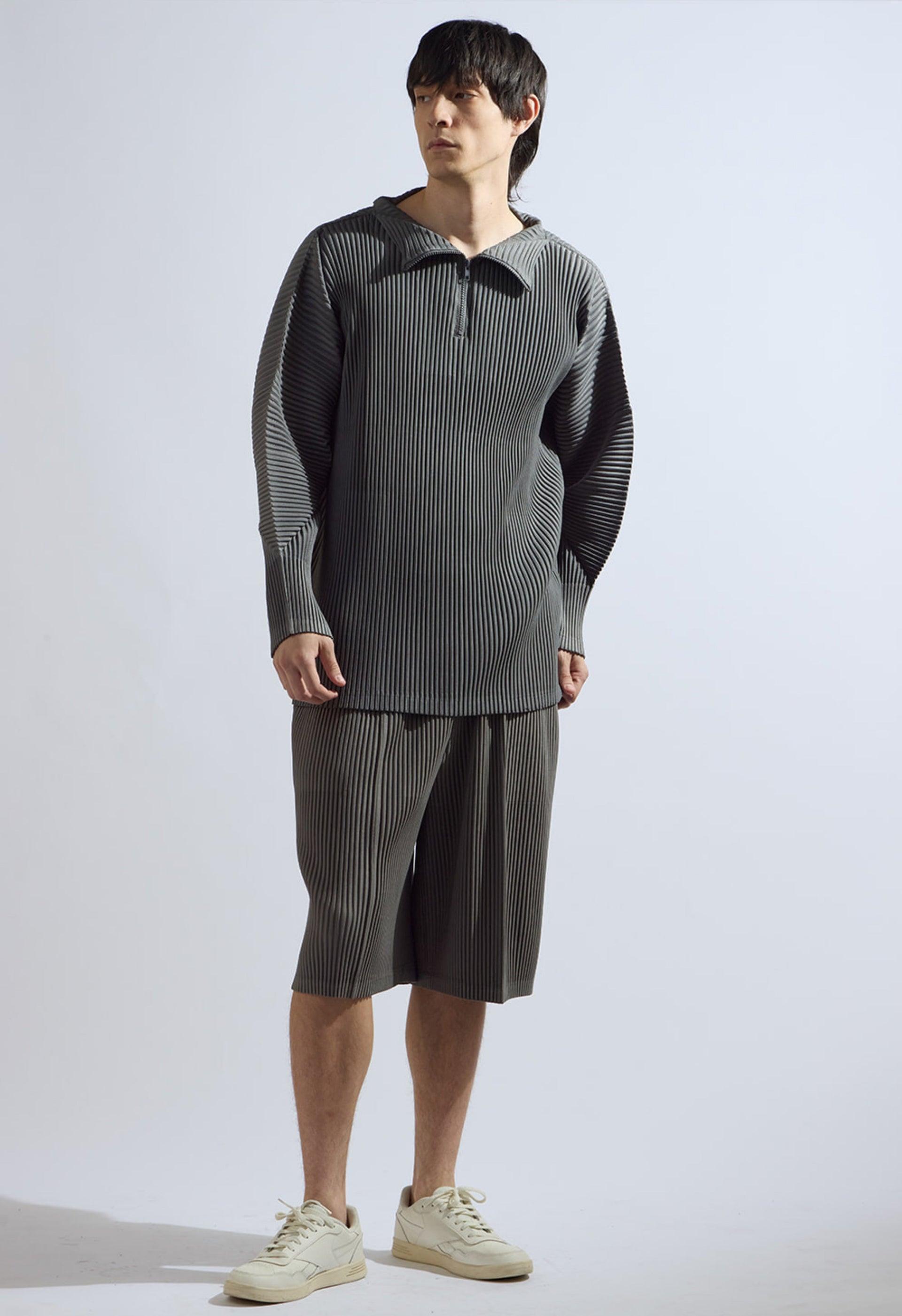 Pleated Zip Up Top in Grey Product Image