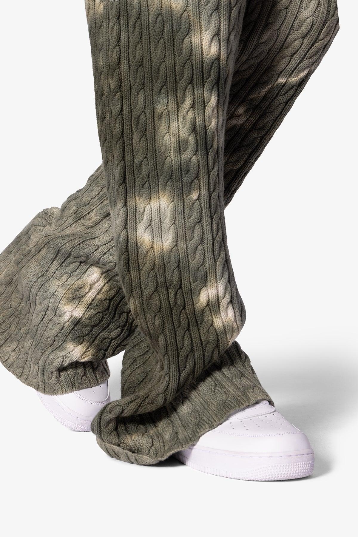 Tie Dye Cable Knit Sweatpants - Olive Product Image