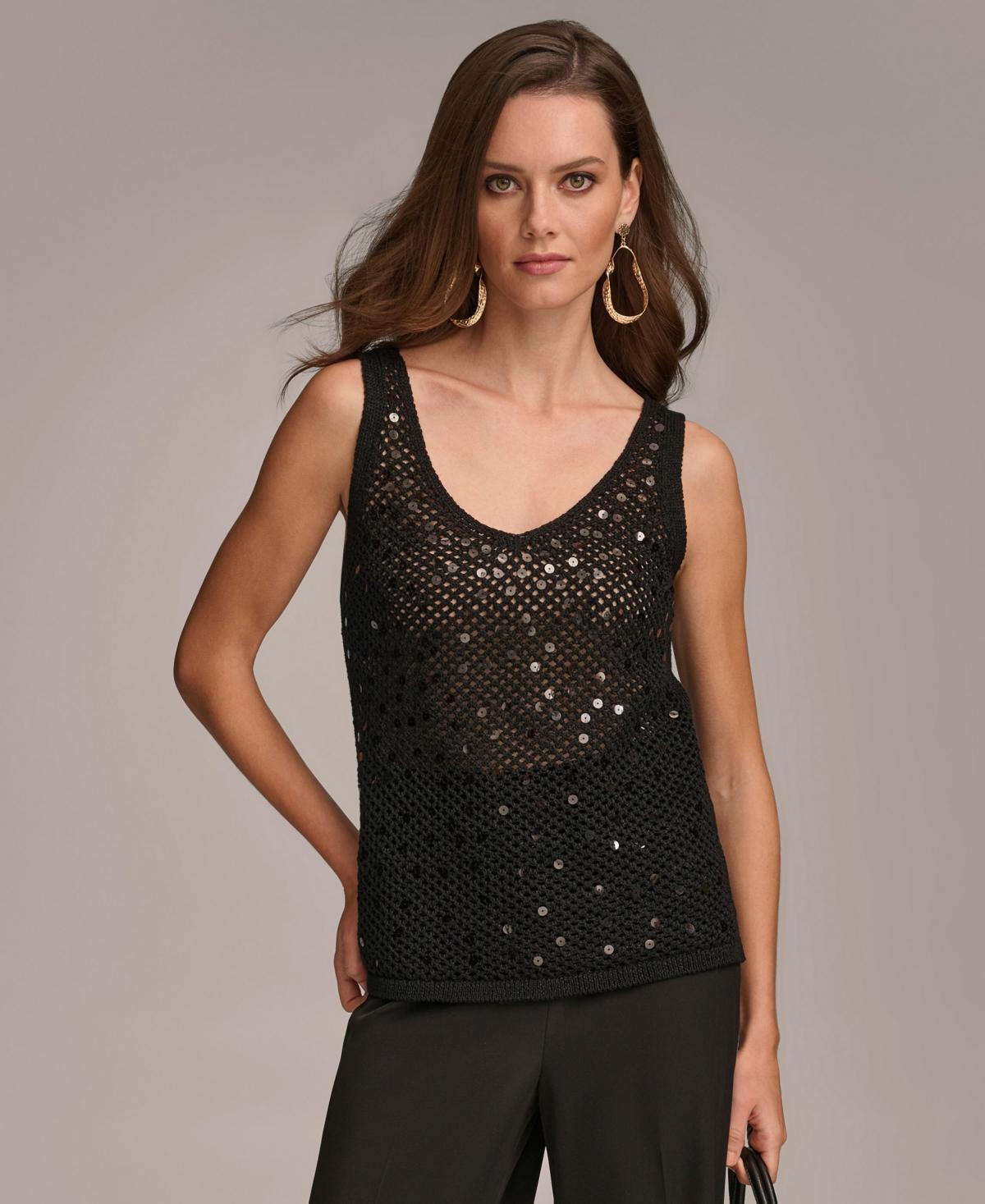 Donna Karan Womens Sequined Knit Tank Top Product Image