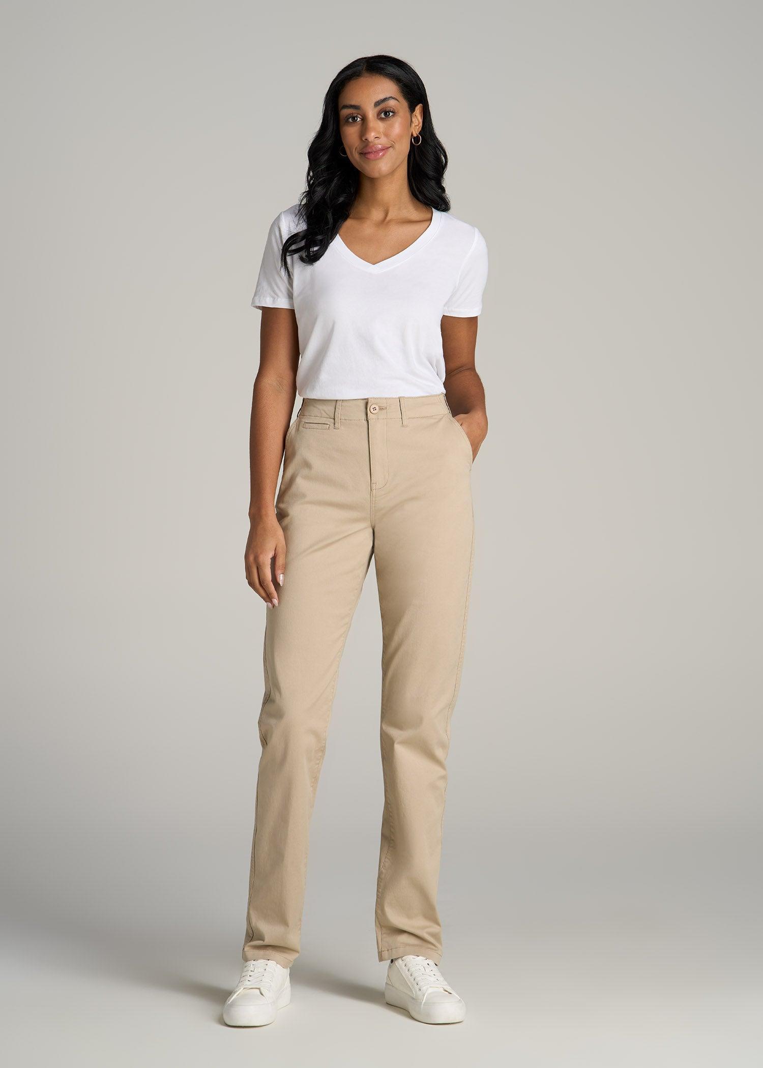 High Rise Tapered Chino Pants for Tall Women in Light Khaki Female Product Image