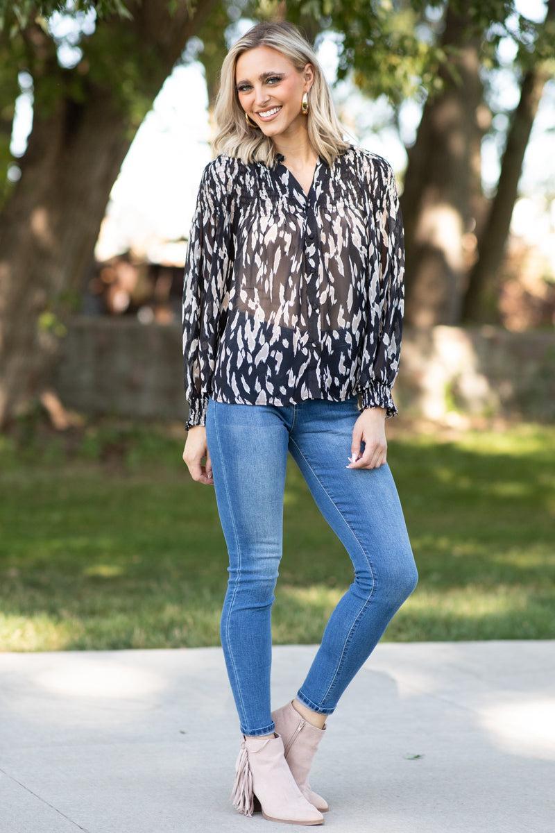 Black and Grey Tonal Animal Print Top Product Image