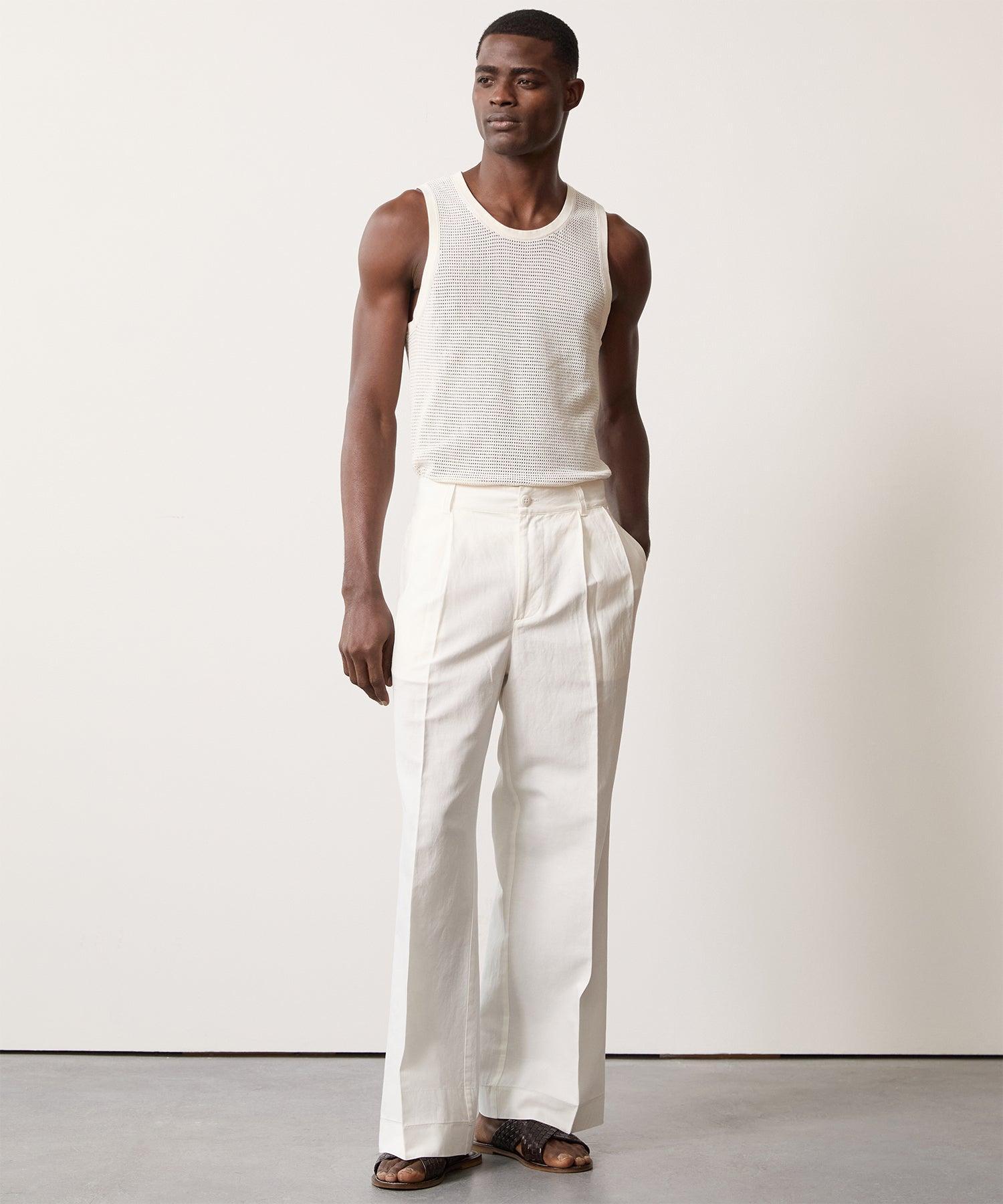 Italian Cotton Linen Gaucho Pant in White Product Image