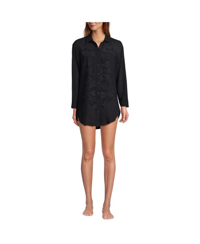 Lands End Womens Cotton Gauze Button Down Swim Cover-up Shirt Dress Product Image