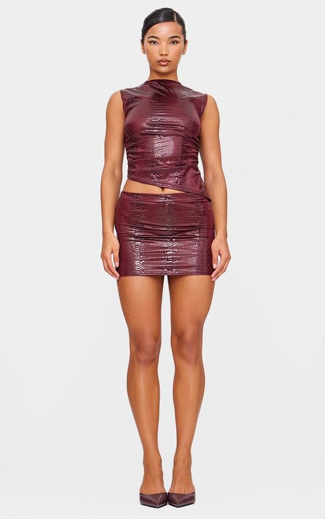 Burgundy Wet Look Croc Printed Micro Mini Skirt Product Image