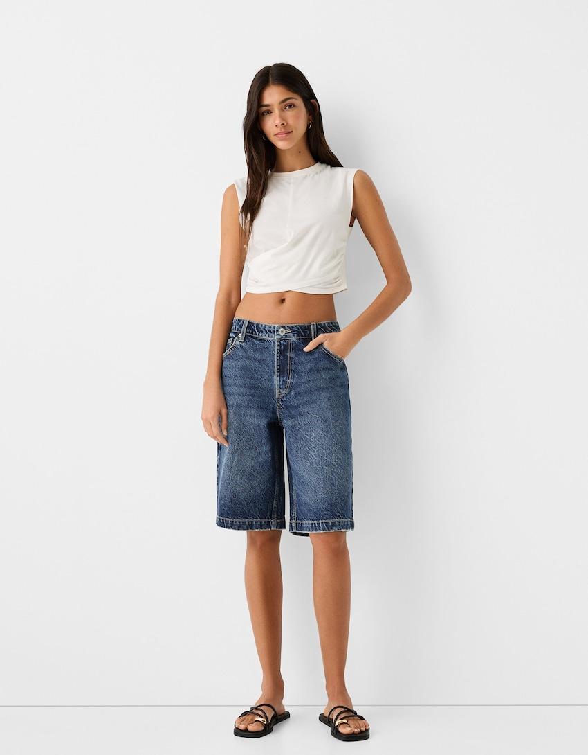 Baggy denim Bermuda shorts Product Image