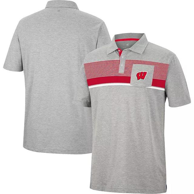 Mens Colosseum Heathered Gray Wisconsin Badgers Golfer Pocket Polo Product Image