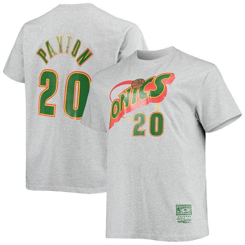 Mens Mitchell & Ness Gary Payton Heathered Gray Seattle SuperSonics Big & Tall Hardwood Classics Name & Number T-Shirt Product Image