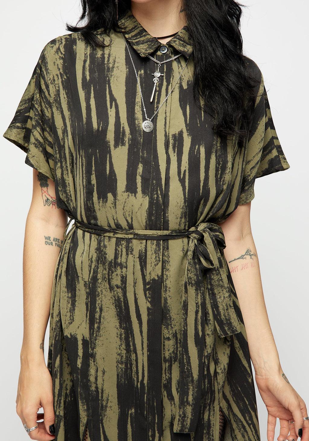 Hegemone Tie Waist Midi Shirt Dress Product Image