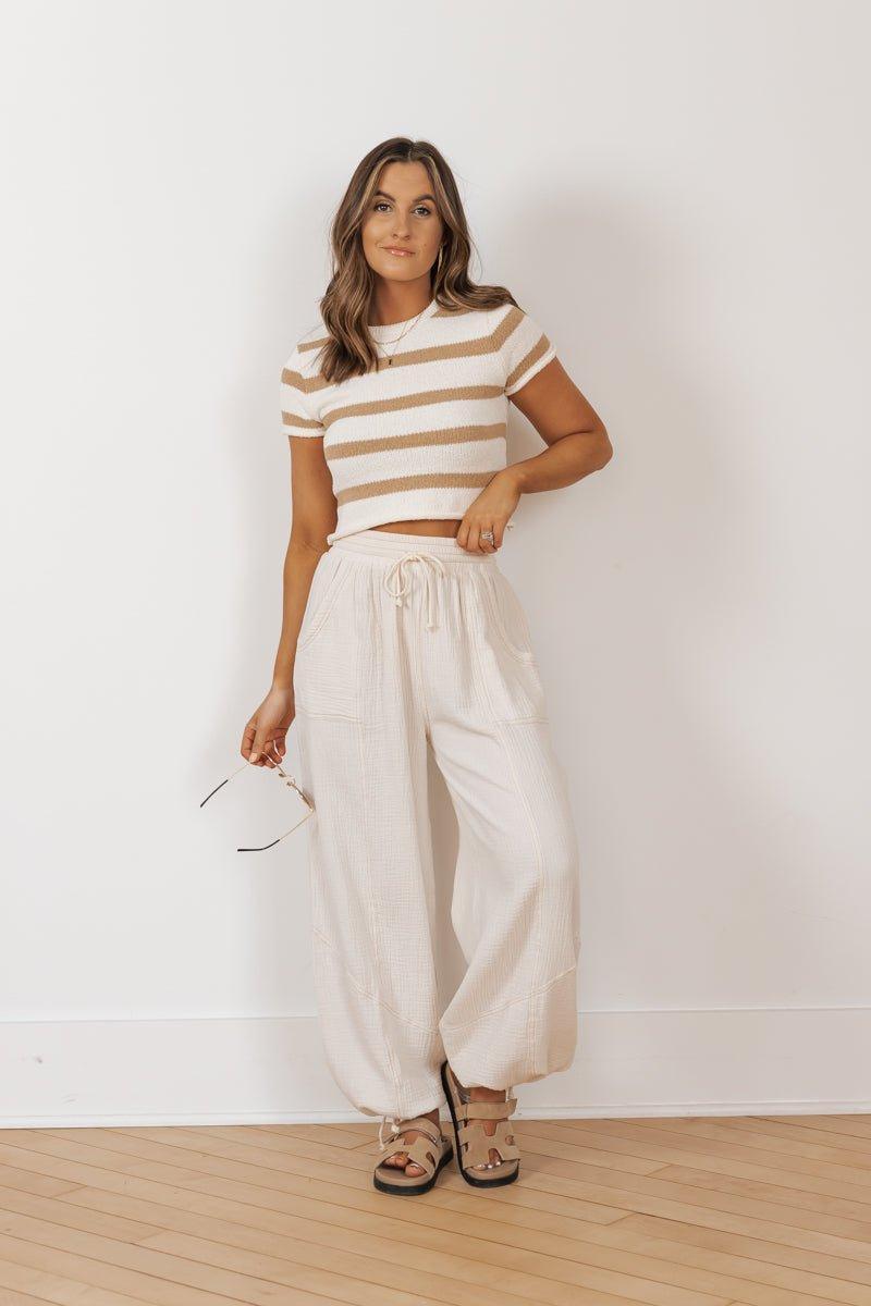 MUSE Cream Drawstring Parachute Pants - FINAL SALE Product Image