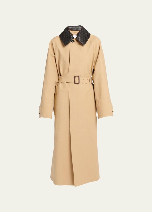 Waterproof Cotton Belted Trench Coat with Leather Collar Product Image