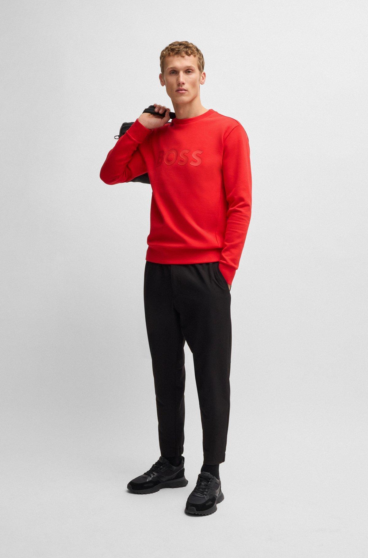 BOSS - Stretch-cotton sweatshirt with sandwich logo - Light Red Product Image