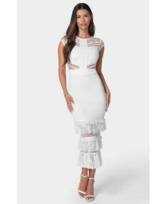 Bebe Womens Tiered Lace Midi Dress Product Image