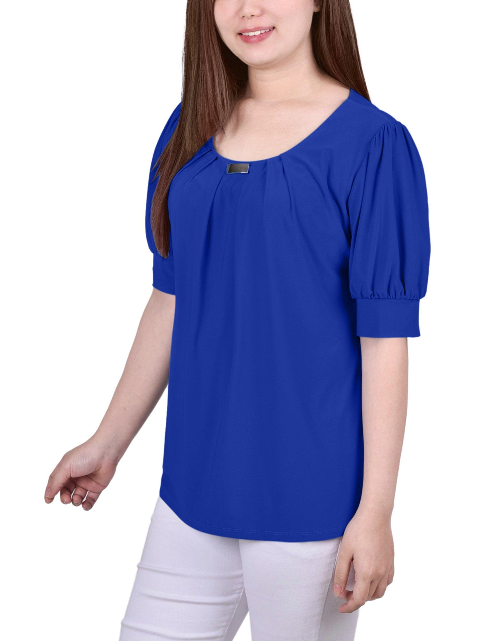 Short Sleeve Balloon Sleeve Top With Hardware - Petite Product Image