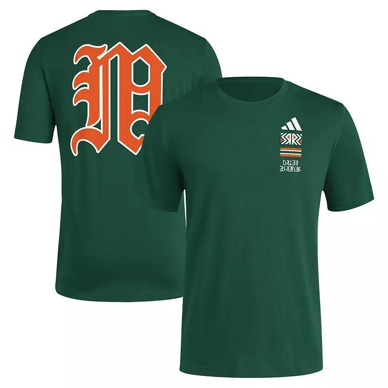 Mens adidas Miami Hurricanes Reverse Retro Baseball 2 Hit T-Shirt Product Image