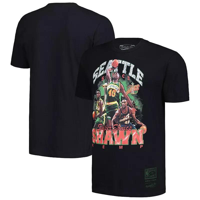 Mens Mitchell & Ness Shawn Kemp Black Seattle SuperSonics Hardwood Classics Bling Concert Player T-Shirt Product Image