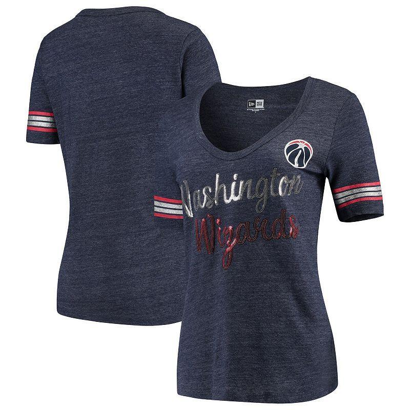 Womens New Era Heathered Navy Washington Wizards Tri-Blend U-Neck Jersey T-shirt Product Image