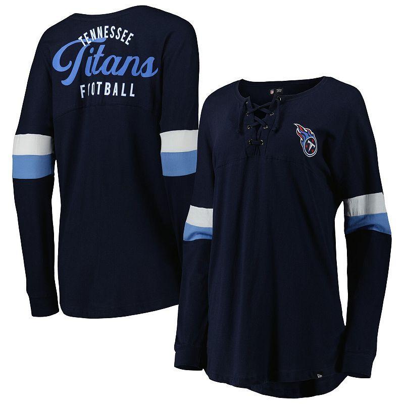 Womens New Era Tennessee Titans Athletic Varsity Lightweight Lace-Up Long Sleeve T-Shirt Blue Product Image