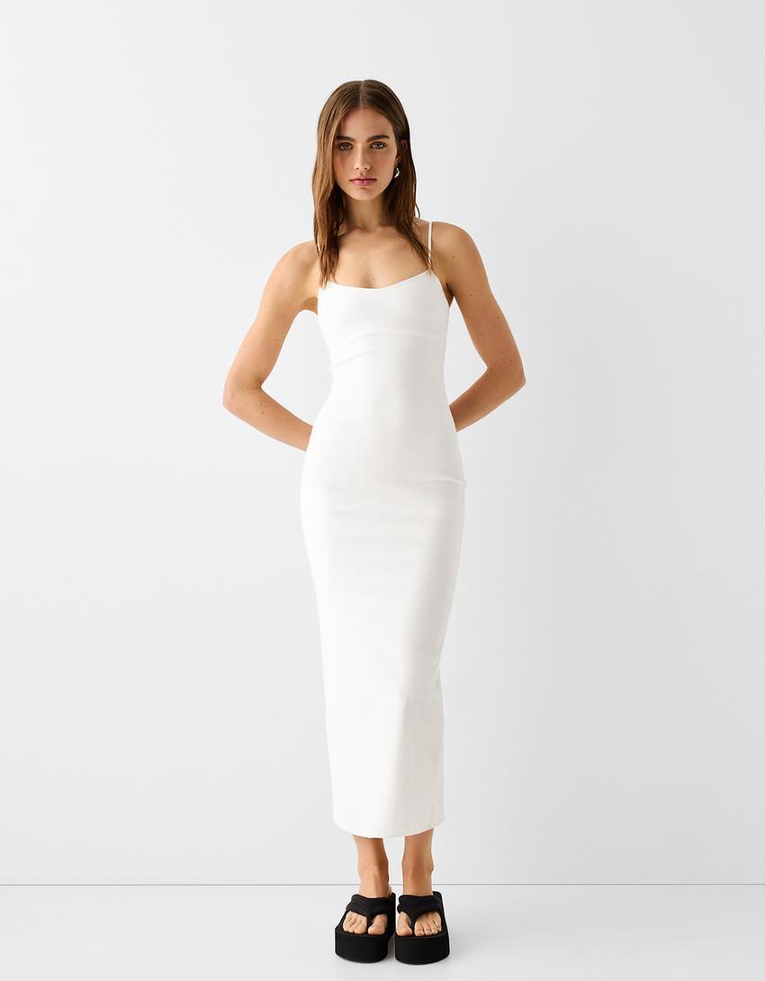 Bengaline midi dress with straps Product Image