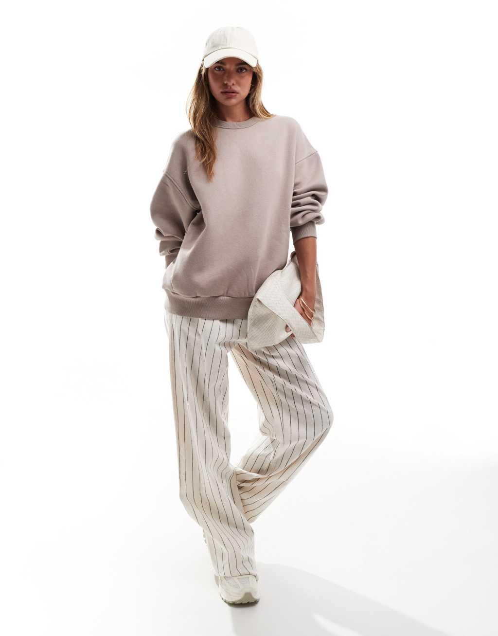 Bershka oversized sweatshirt in sand Product Image