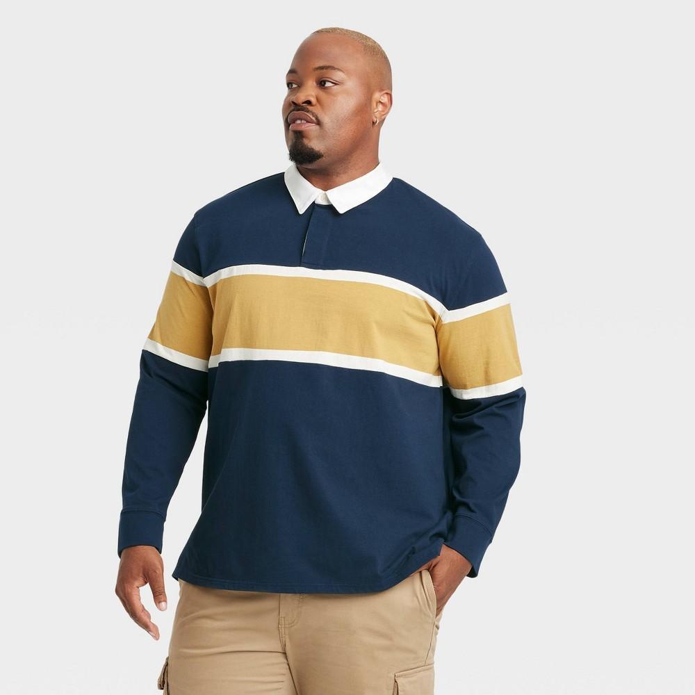 Mens Big & Tall Long Sleeve Rugby Polo Shirt - Goodfellow & Co Navy Blue XXLT Product Image