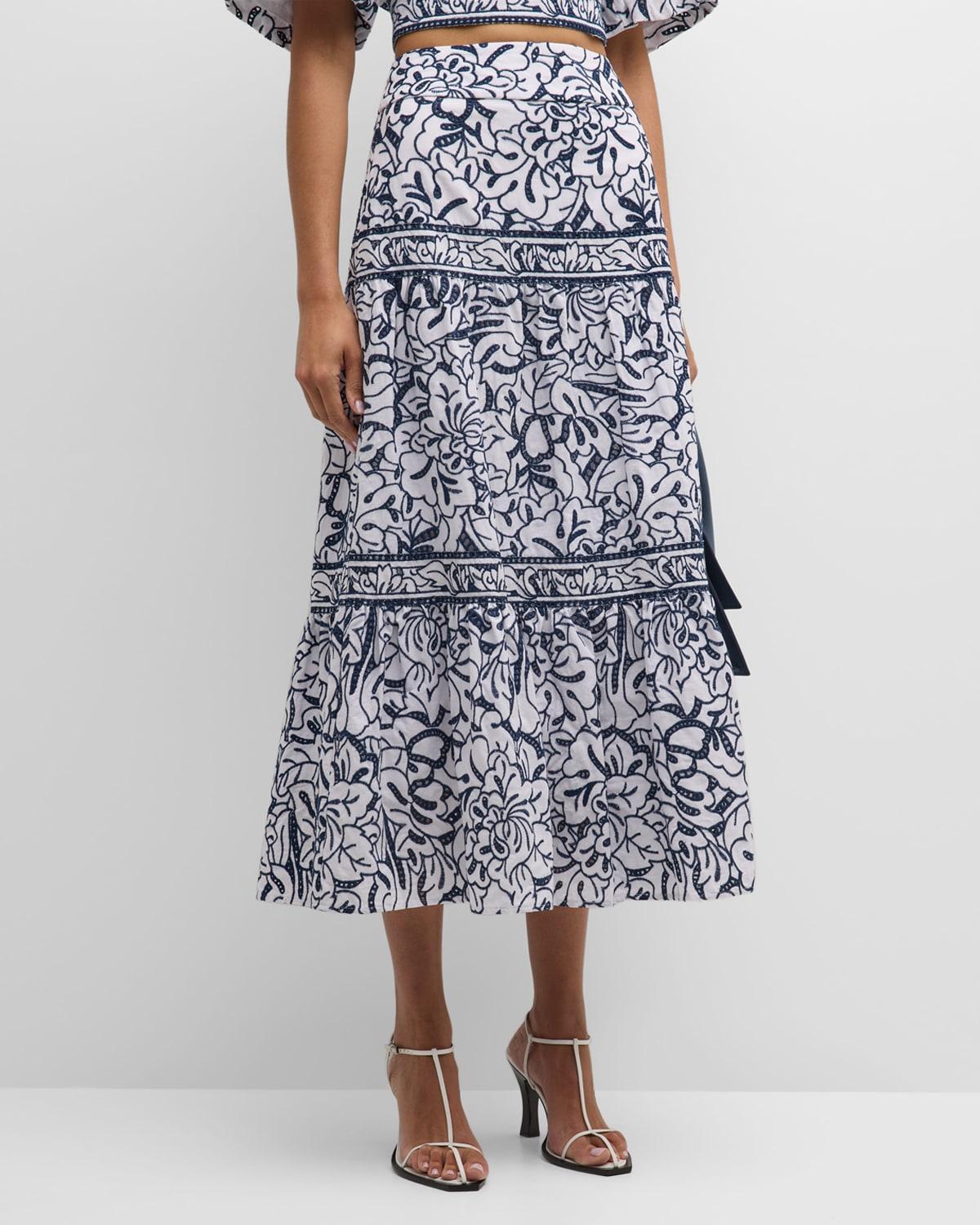 Womens Floral Tiered A-Line Maxi Skirt Product Image