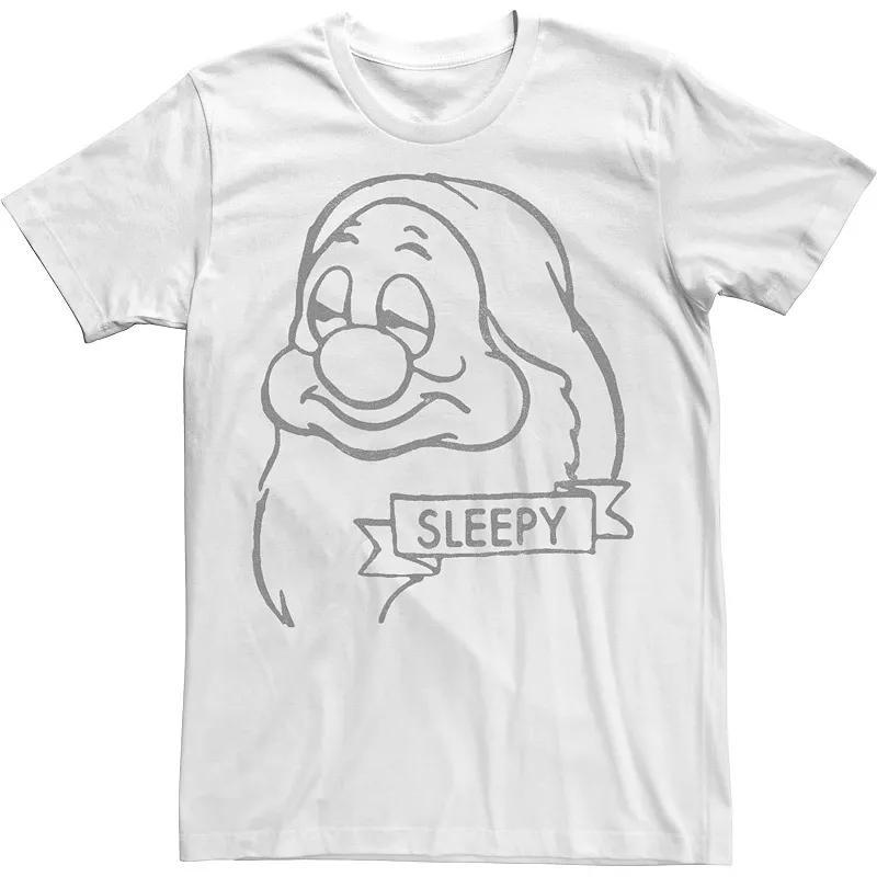 Mens Disney Snow Sleepy Line Art Big Face Tee Product Image