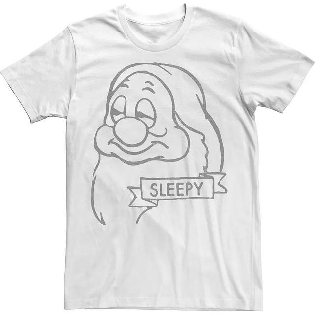 Mens Disney Snow Sleepy Line Art Big Face Tee Product Image