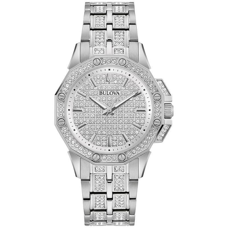 Bulova Womens Octava Stainless Steel Crystal Accent Bracelet Watch - 96L305 Silver Product Image