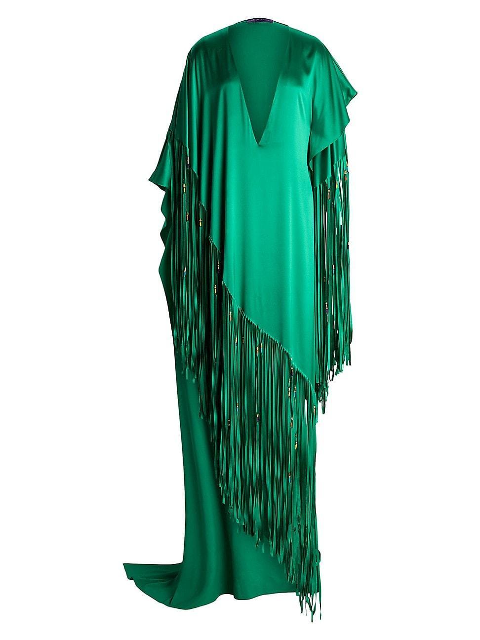 Womens Clarisa Fringed Silk Charmeuse Gown Product Image