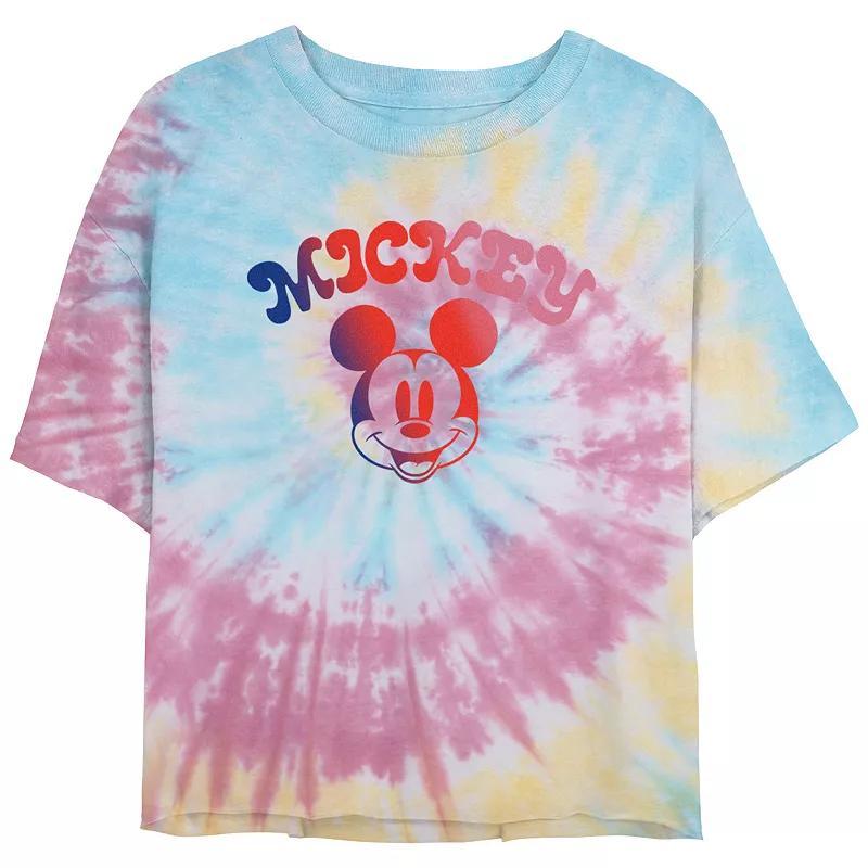 Disneys Mickey Mouse Gradient Design Juniors Cropped Tie Dye Graphic Tee, Womens Product Image