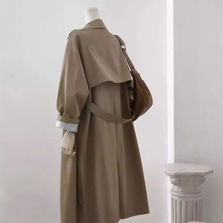 Button-Up Plain Long Trench Coat product image