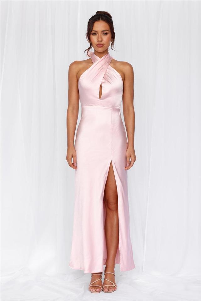 HELLO MOLLY The Adeline Halter Satin Maxi Dress Pink Product Image