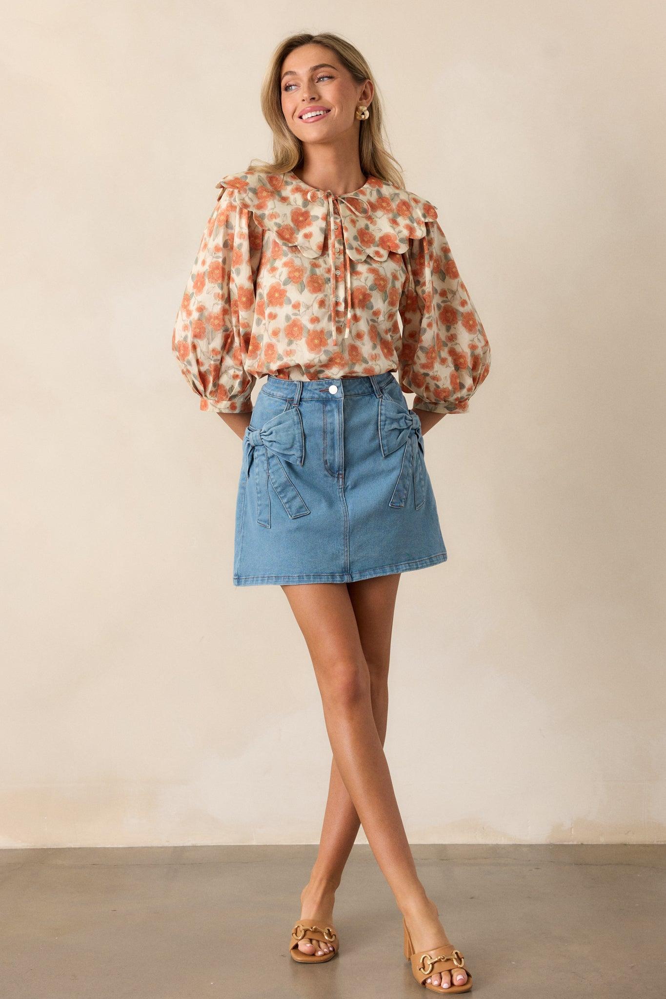 Feel The Rush Light Wash Denim Mini Skirt Product Image