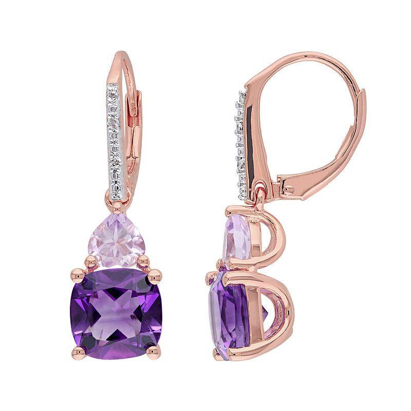 Stella Grace Amethyst, Rose de France Amethyst & Diamond Accent Sterling Silver Heart Drop Earrings, Womens, Multicolor Product Image