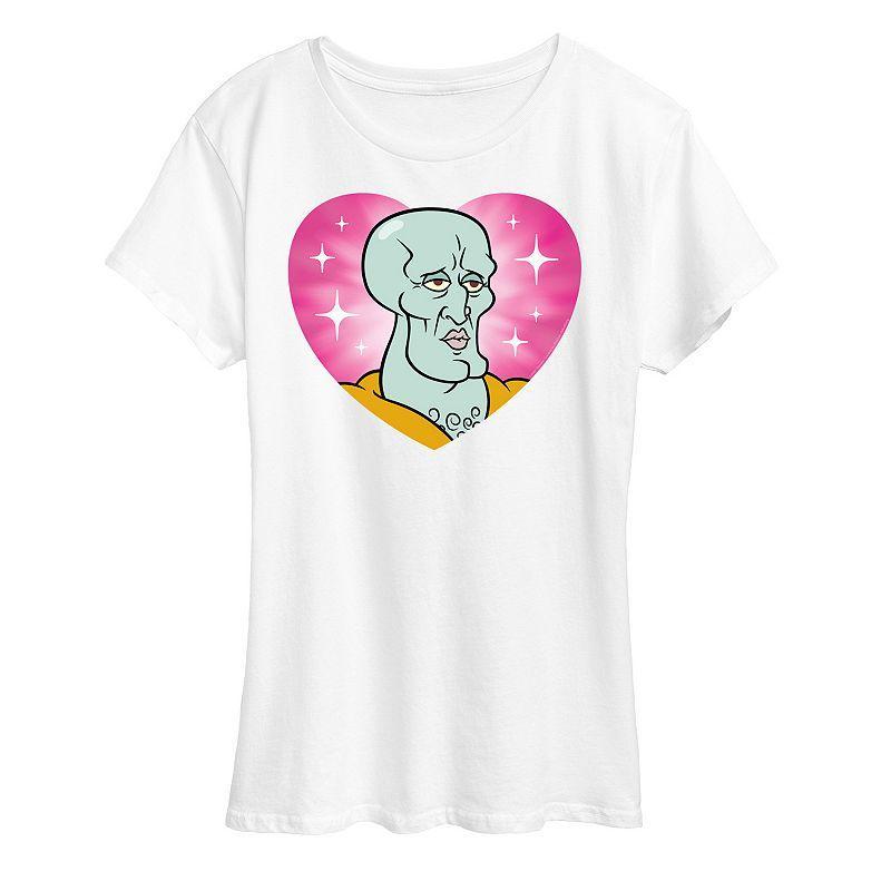 Womens Spongebob Squarepants Handsome Squidward Heart Graphic Tee Product Image