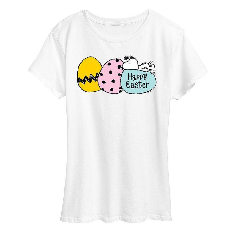 Womens Peanuts Snoopy Happy Easter Eggs Graphic Tee Grey Gray Product Image