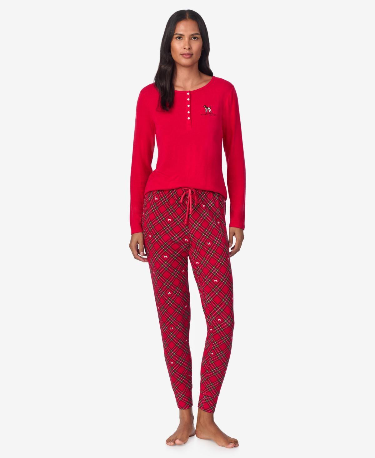 Lauren Ralph Lauren Womens Long Sleeve Henley Neck Jogger Pant Pajama Set Product Image