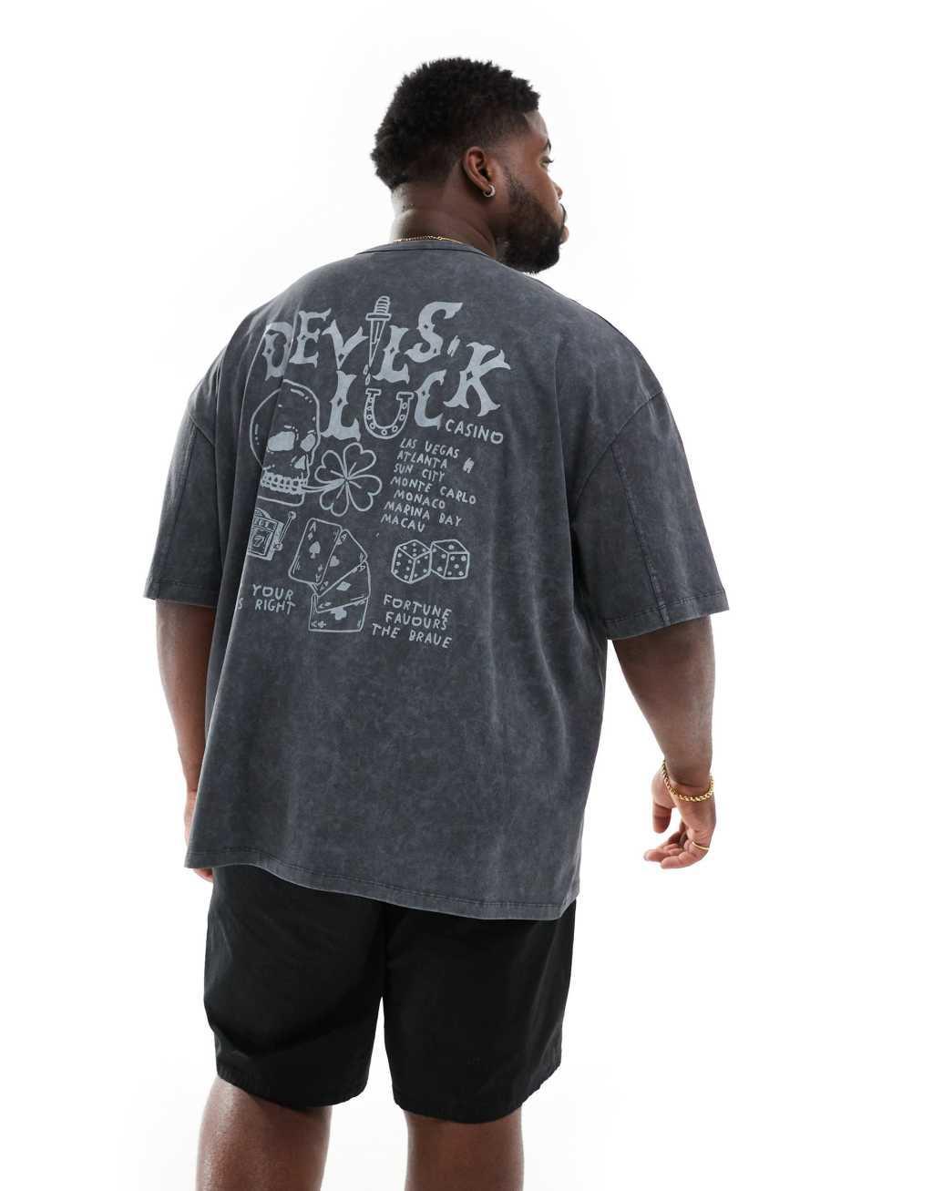 ASOS DESIGN oversized T-shirt in washed black with grunge back print Product Image