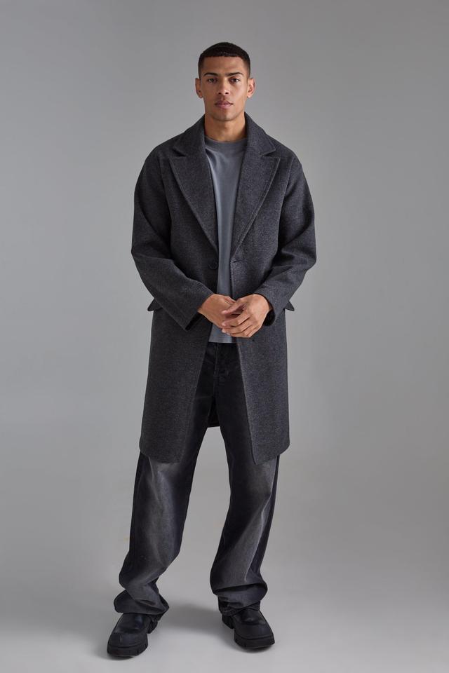 Single Breasted Overcoat In Grey | boohooMAN USA Product Image