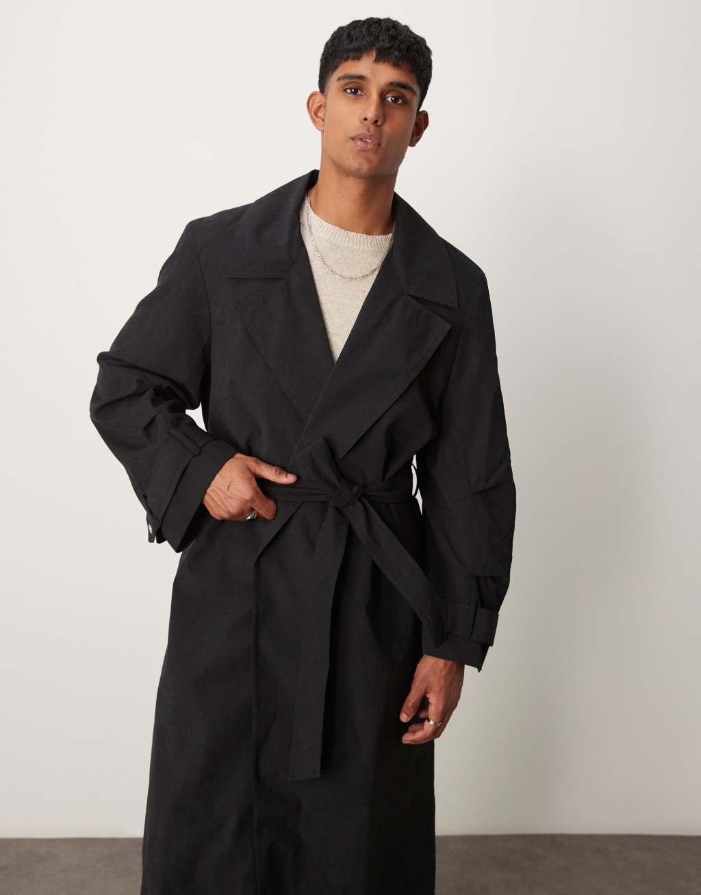 ASOS DESIGN trench coat with belt in black Product Image