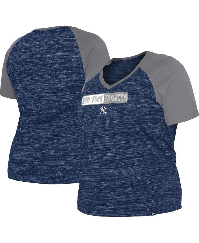 Womens New Era Navy New York Yankees Plus Size Space Dye Raglan V-Neck T-shirt Product Image