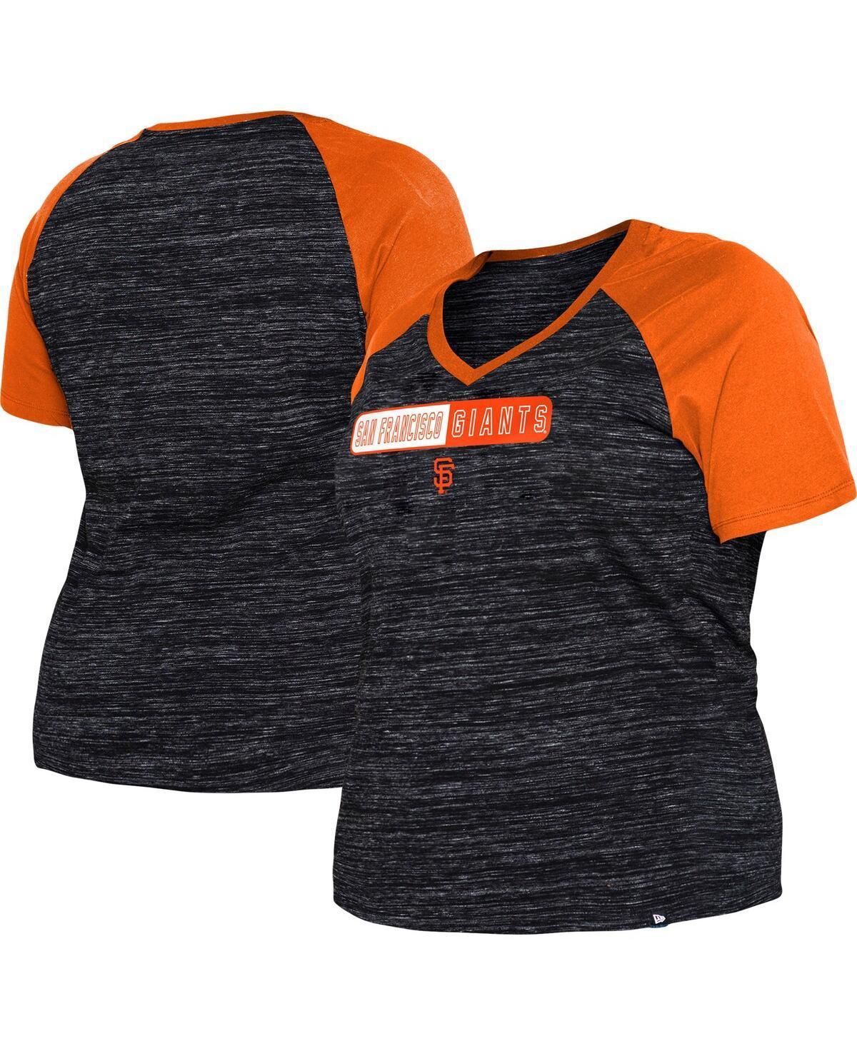 Womens New Era Black San Francisco Giants Plus Size Space Dye Raglan V-Neck T-shirt Product Image