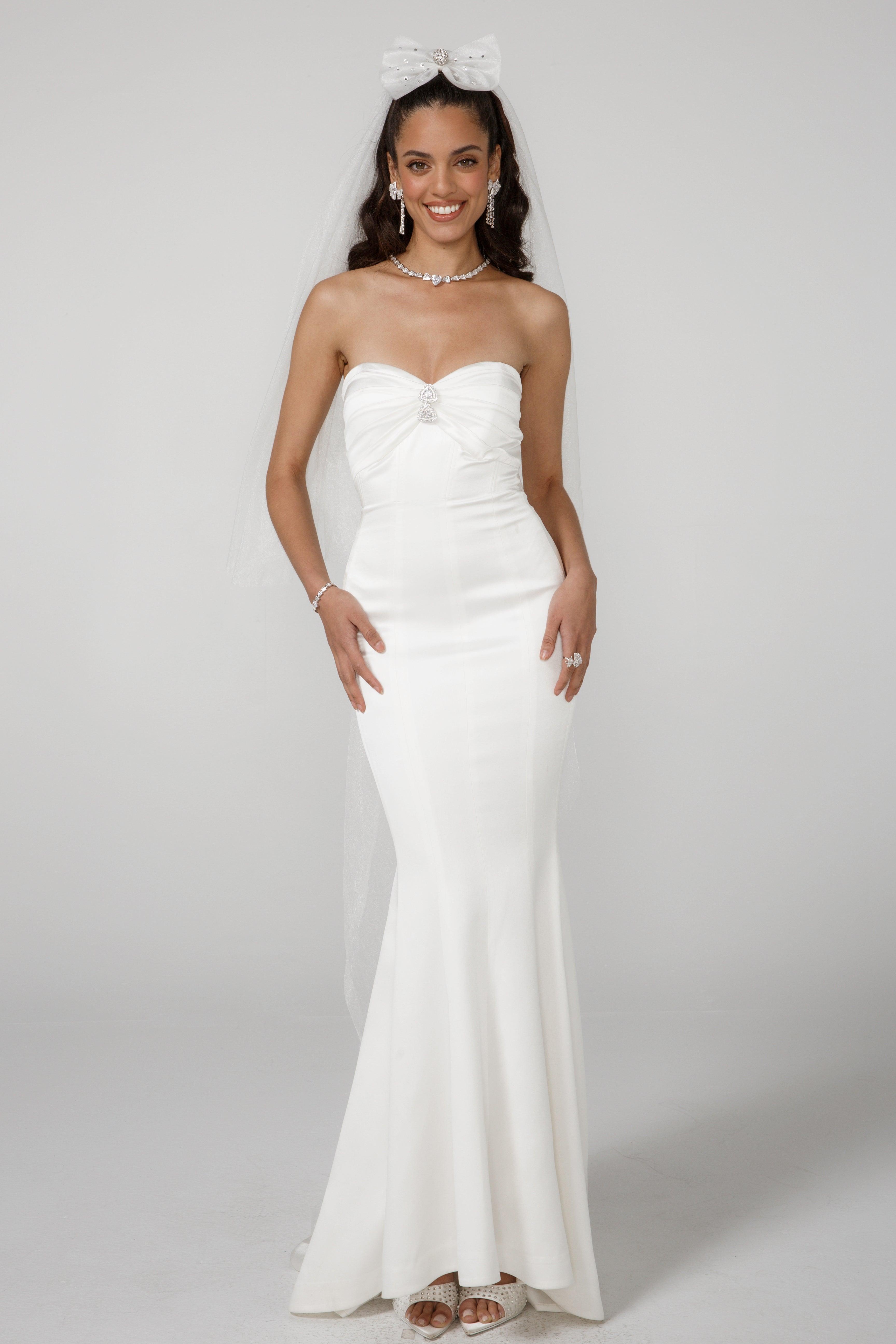 Aurora Satin Dress (White) Product Image