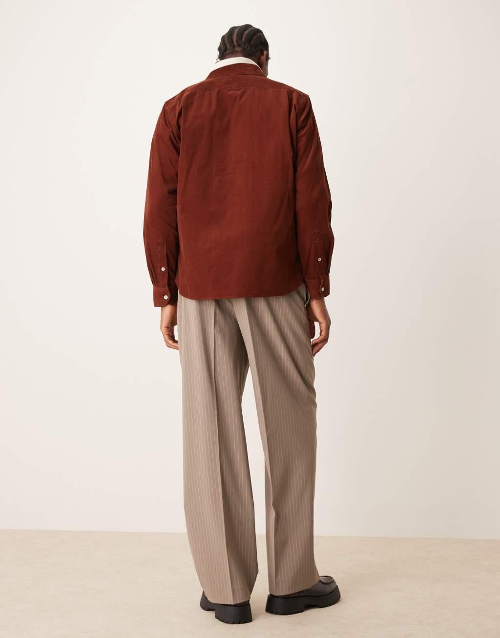 ASOS DESIGN pull on smart wide leg pants in brown pinstripe Product Image